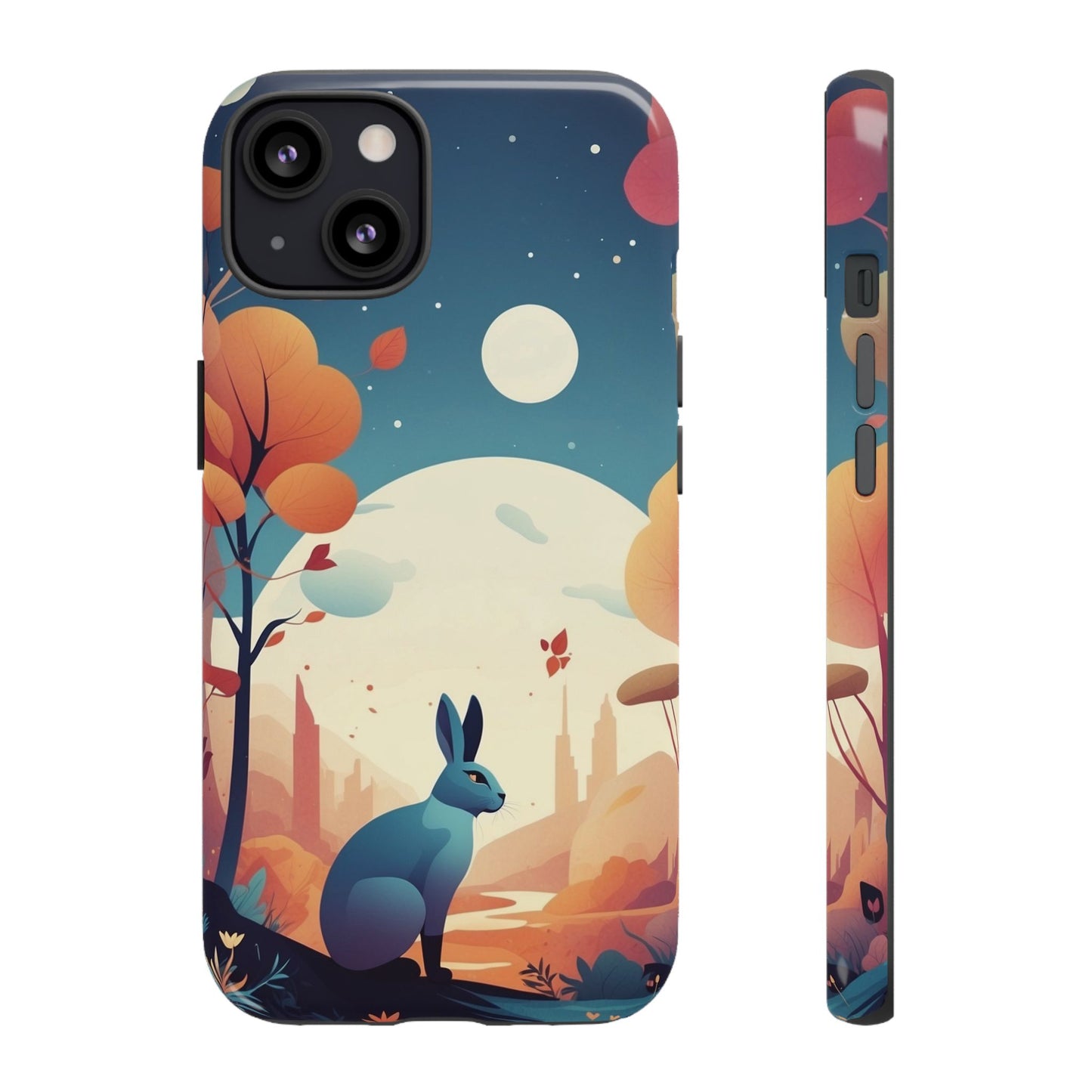 iPhone 13 / Glossy Phone Case - Stylised Blue Hare Design Phone Case