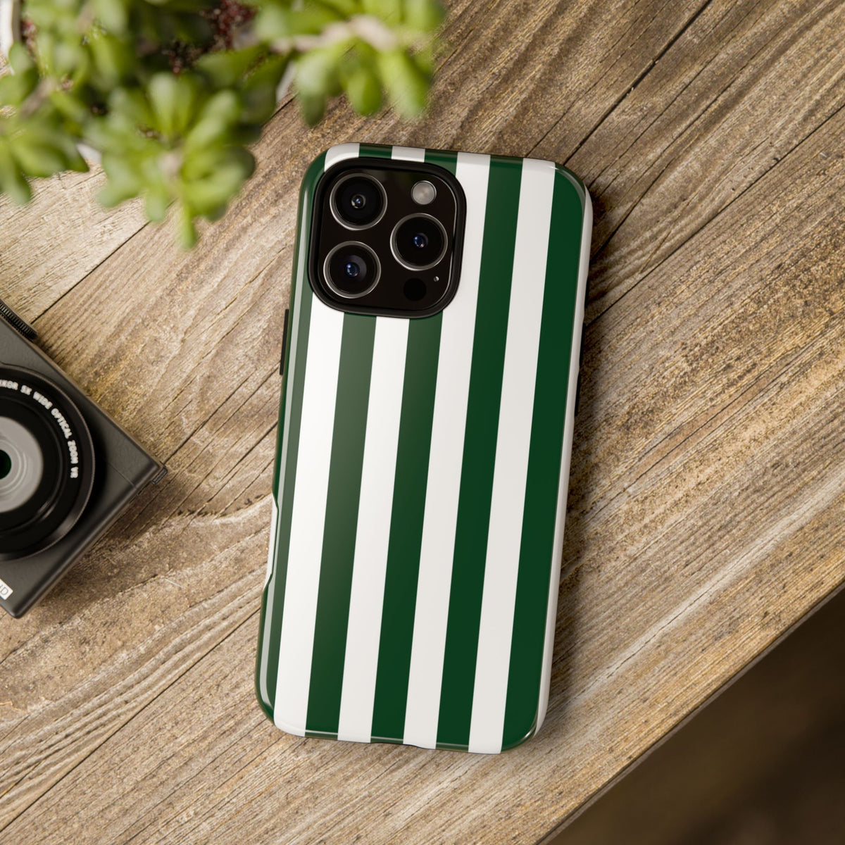 Simple Dark Green & White Stripe Pattern Phone Case - Green Phone Case