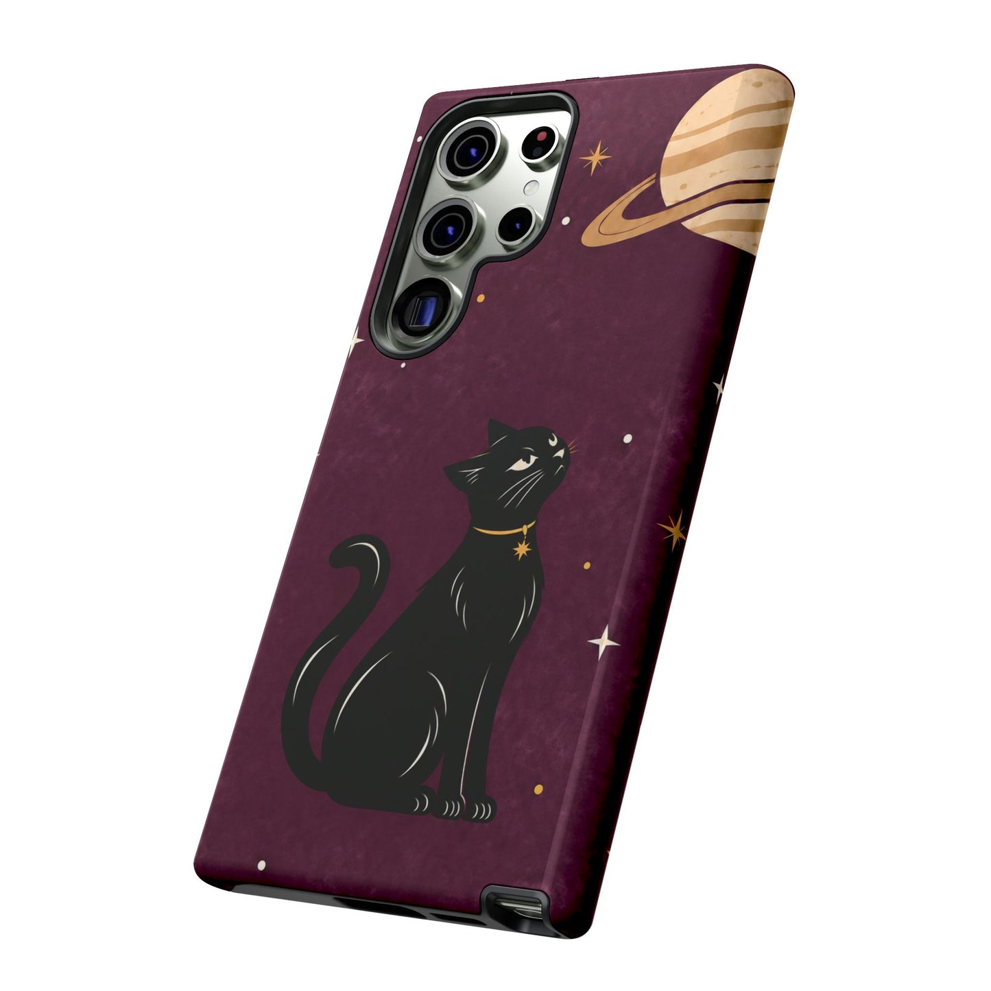 Whimsical Plum Celestial Black Cat Phone Case