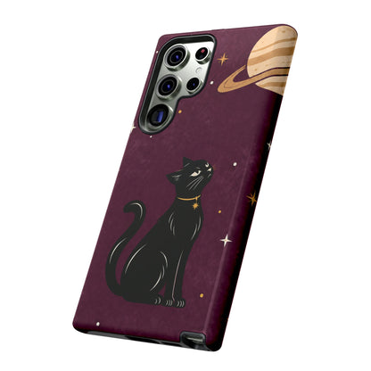 Whimsical Plum Celestial Black Cat Phone Case