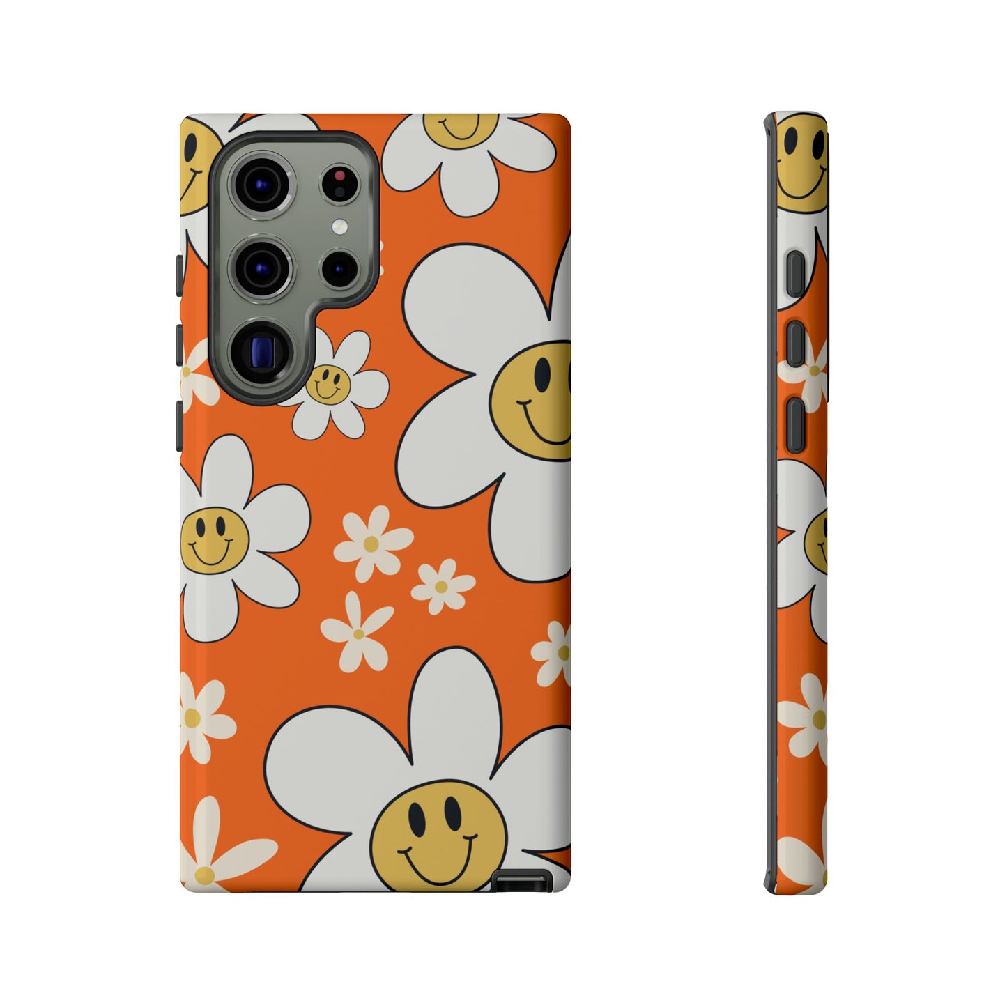 Fun Retro Daisy Pattern with Orange Background Phone Case - Orange Phone Case - Samsung Galaxy S23 Ultra / Glossy