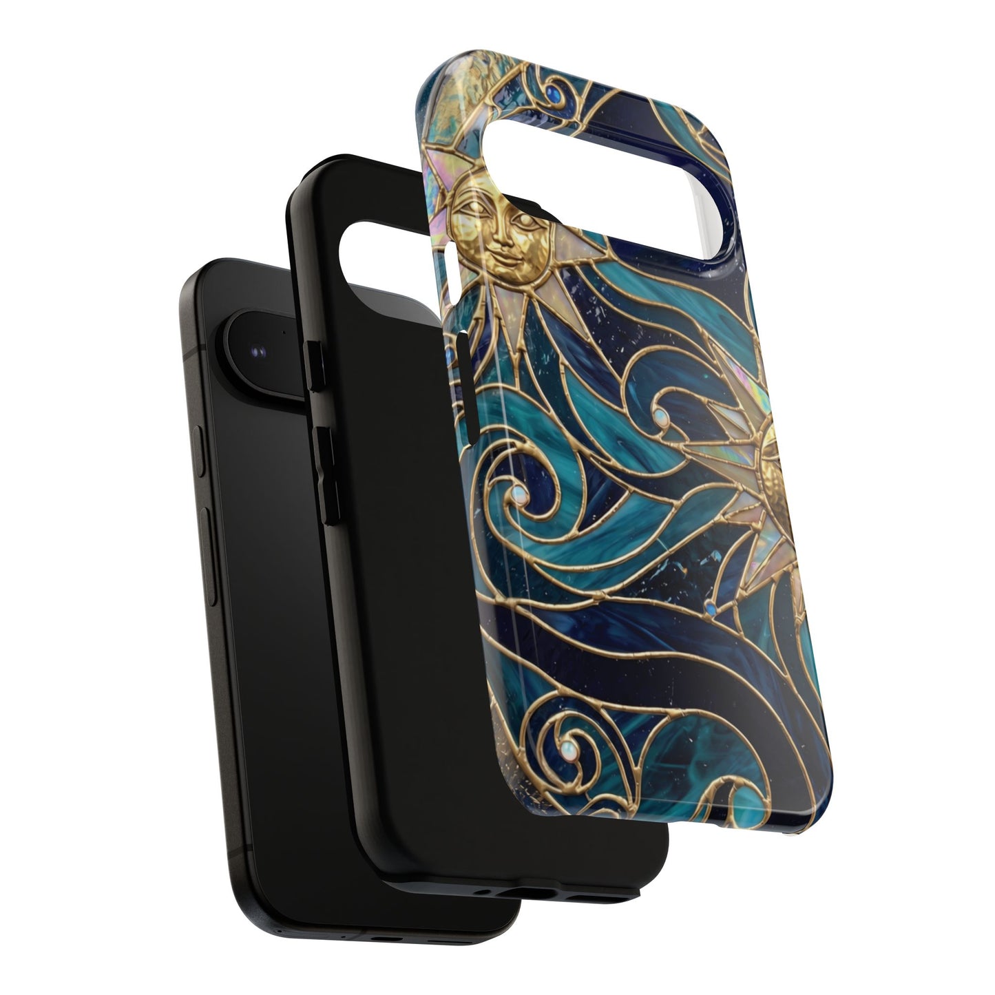 Elegant Teal & Gold Celestial Suns Phone Case
