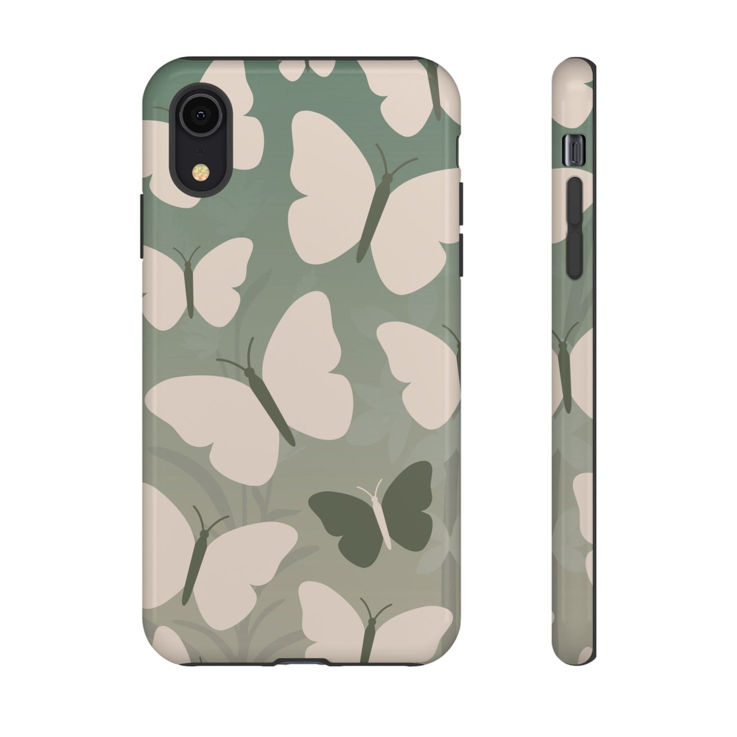 iPhone XR / Glossy Phone Case - Minimalist Light Green Butterfly Pattern Phone Case