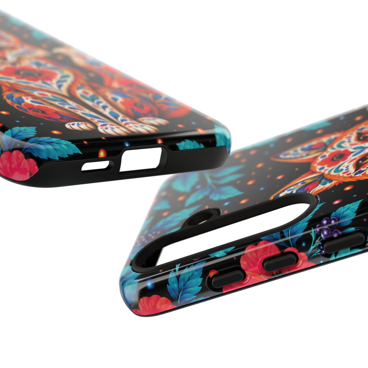 Vibrant Orange and Turquoise Calavera Fox Phone Case - Multicolor Phone Case