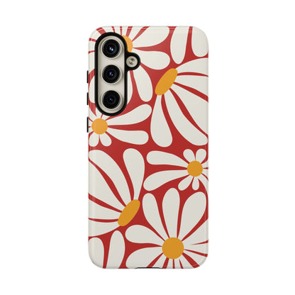 Retro Red Daisy Pattern Phone Case - Red Phone Case - Samsung Galaxy S24 Plus / Glossy