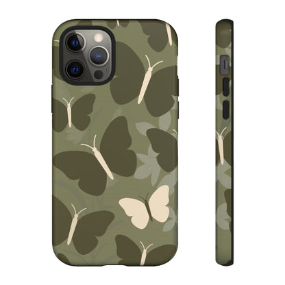 iPhone 12 Pro / Glossy Phone Case - Minimalist Olive Green Butterfly Pattern Phone Case
