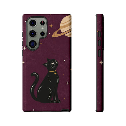 Whimsical Plum Celestial Black Cat Phone Case