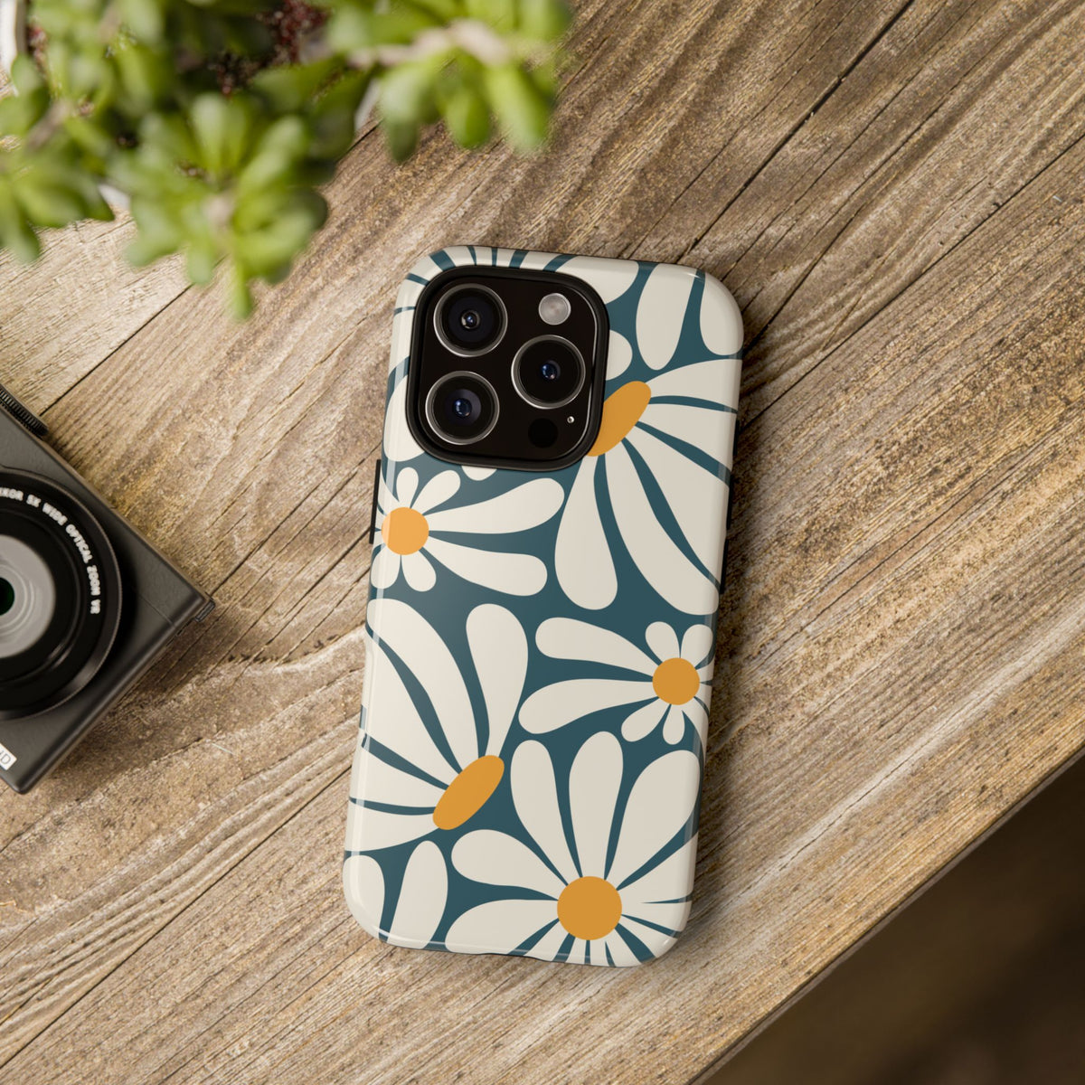 Retro Blue Daisy Pattern Phone Case - Blue Phone Case