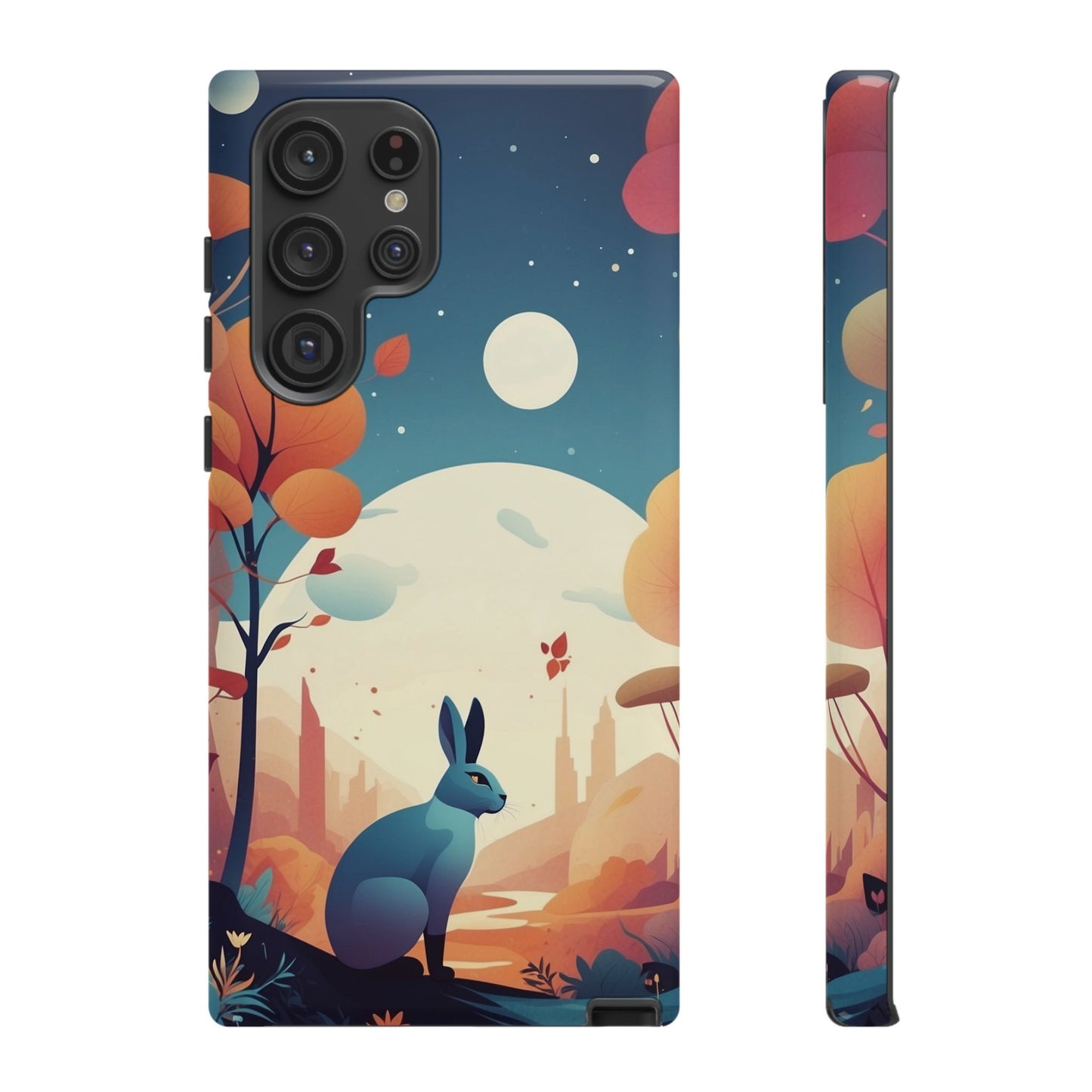 Samsung Galaxy S22 Ultra / Glossy Phone Case - Stylised Blue Hare Design Phone Case