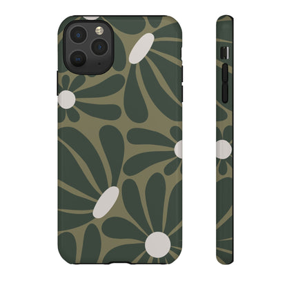 Retro Olive Green Daisy Pattern Phone Case - Green Phone Case - iPhone 11 Pro Max / Glossy