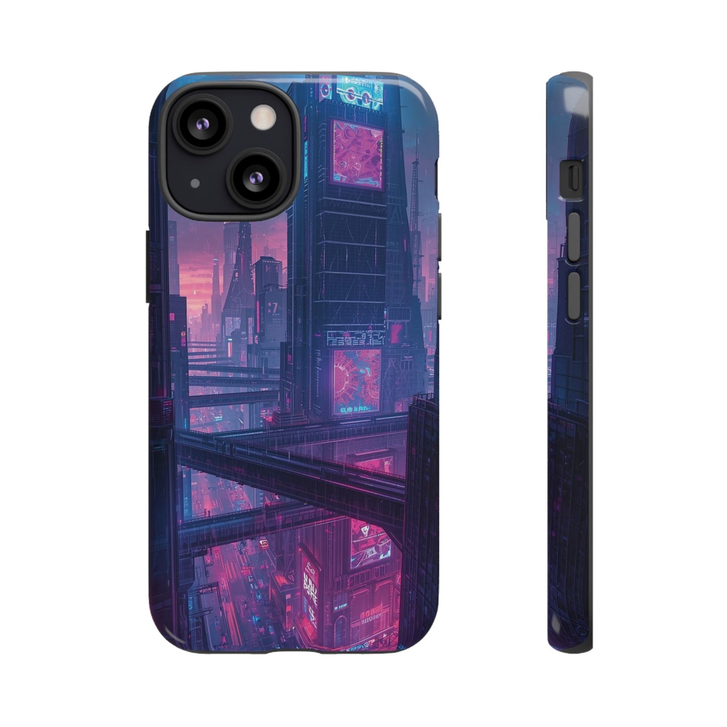 Neon Cyberpunk Megacity Sci-fi Phone Case - Blue Phone Case - iPhone 13 Mini / Glossy