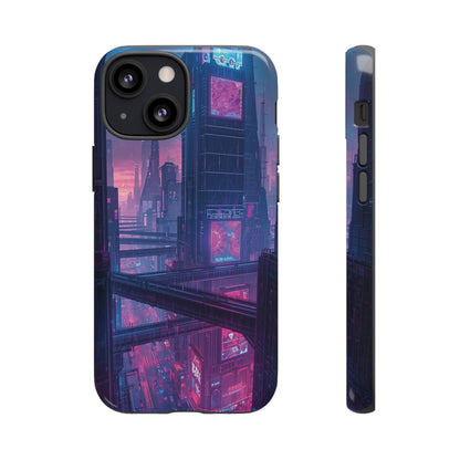 Neon Cyberpunk Megacity Sci-fi Phone Case - Blue Phone Case - iPhone 13 Mini / Glossy