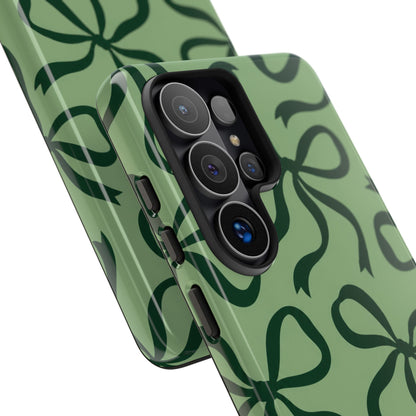 Bold Sage Green and Forest Green Bow Pattern Phone Case