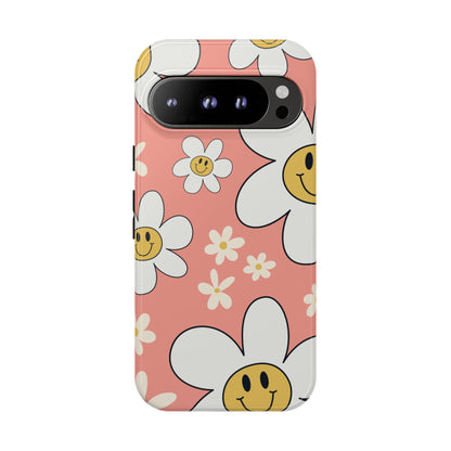 Fun Retro Daisy Pattern with Pink Background Phone Case - Pink Phone Case - Google Pixel 9 Pro / Glossy
