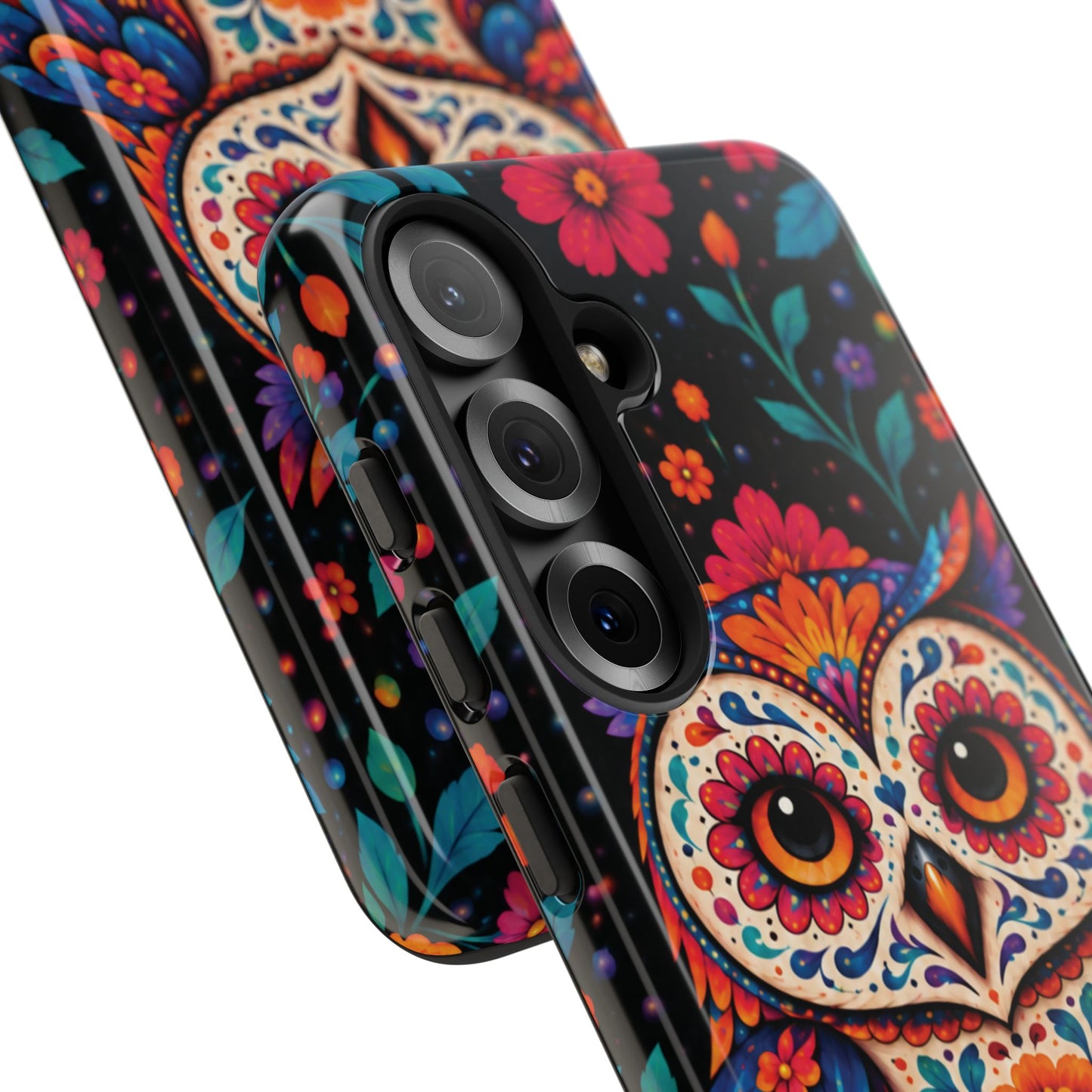 Vibrant Orange and Turquoise Calavera Owl Phone Case - Multicolor Phone Case
