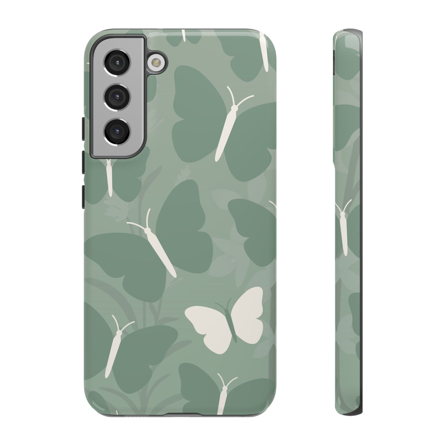 Samsung Galaxy S22 Plus / Glossy Phone Case - Minimalist Mint Green Butterfly Pattern Phone Case