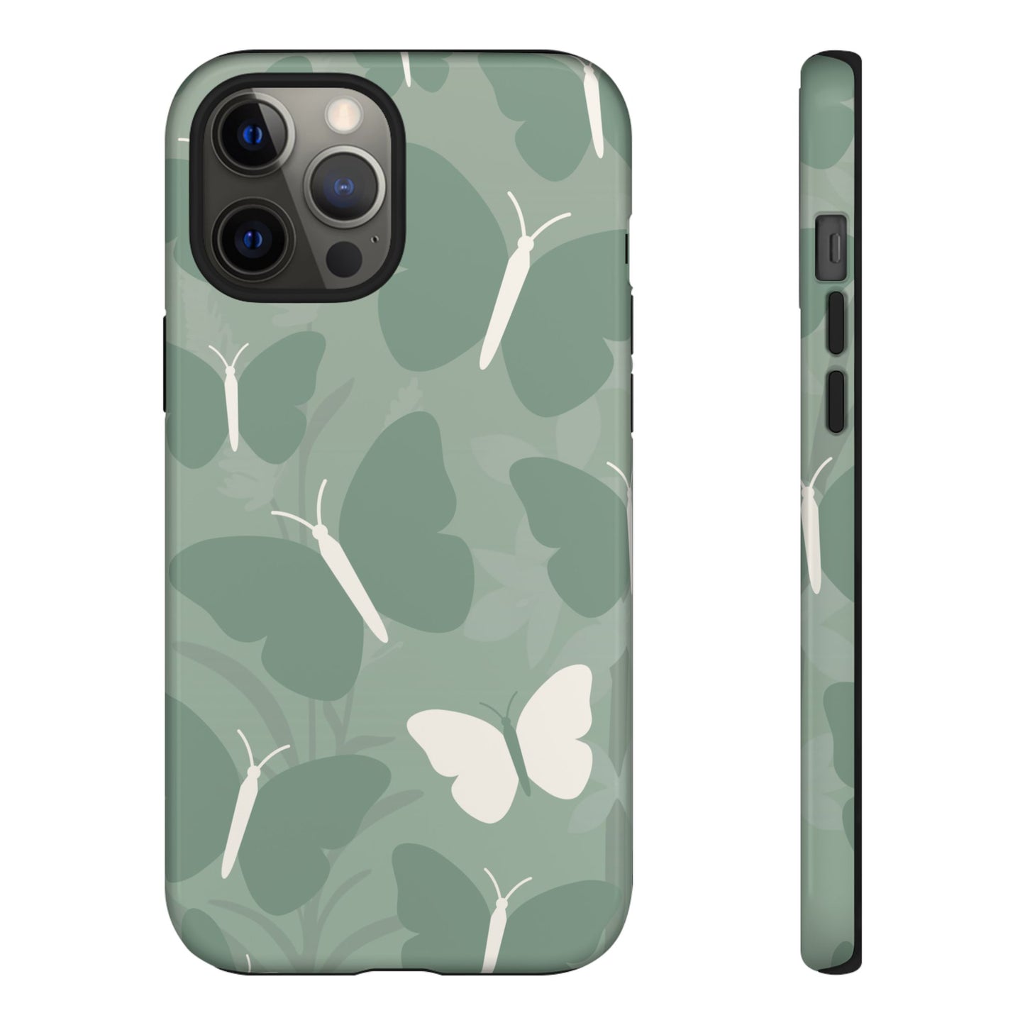 iPhone 12 Pro Max / Glossy Phone Case - Minimalist Mint Green Butterfly Pattern Phone Case