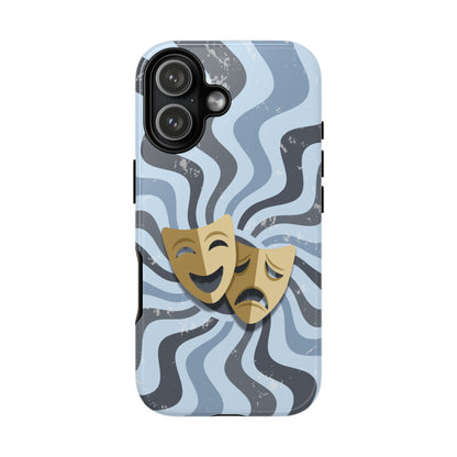 Comedy & Tragedy Masks – Blue Minimal Retro Wave Phone Case - Blue Phone Case - iPhone 17 / Glossy