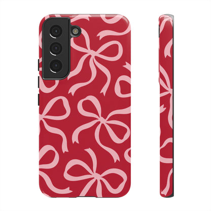 Bold Raspberry Red and Blush Pink Bow Pattern Phone Case