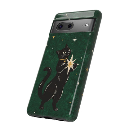 Forest Green Celestial Black Cat Phone Case - Green Phone Case
