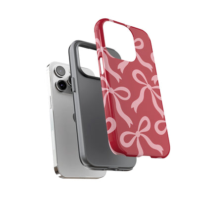 Bold Raspberry Red and Blush Pink Bow Pattern Phone Case - Red Phone Case