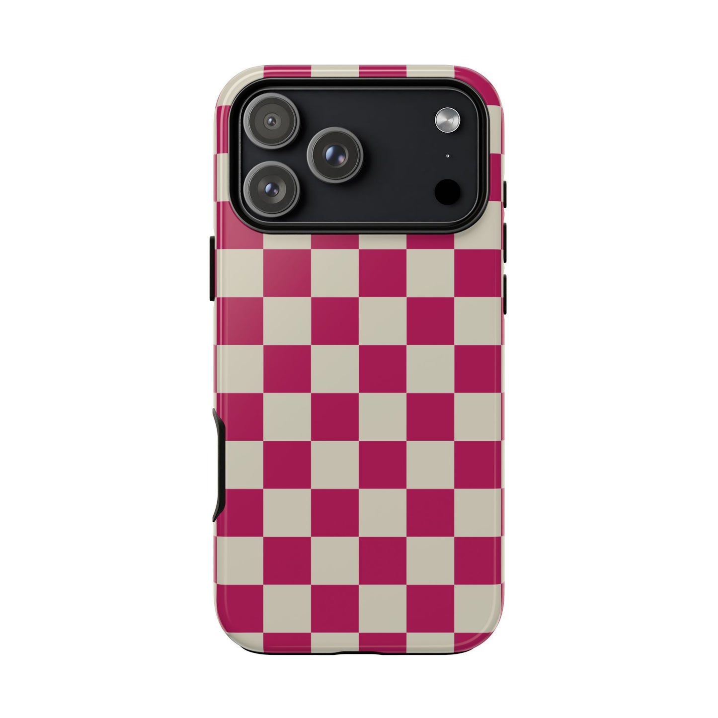 iPhone 17 Pro Max / Glossy Phone Case - ’Pink & White Checkered Pattern’ Phone Case