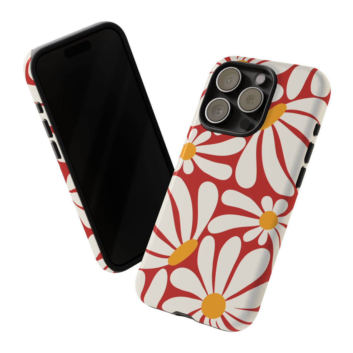 Retro Red Daisy Pattern Phone Case - Red Phone Case