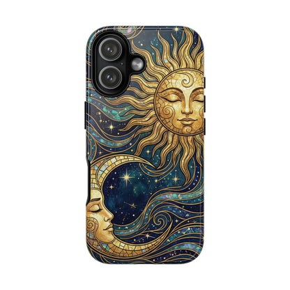 Elegant Teal & Gold Sun and Moon Phone Case