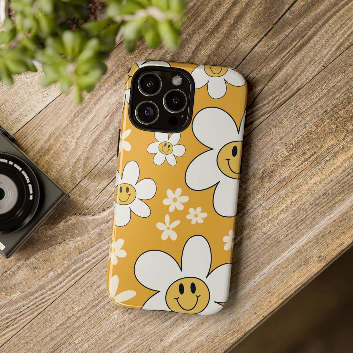 Fun Retro Daisy Pattern with Yellow Background Phone Case - Yellow Phone Case