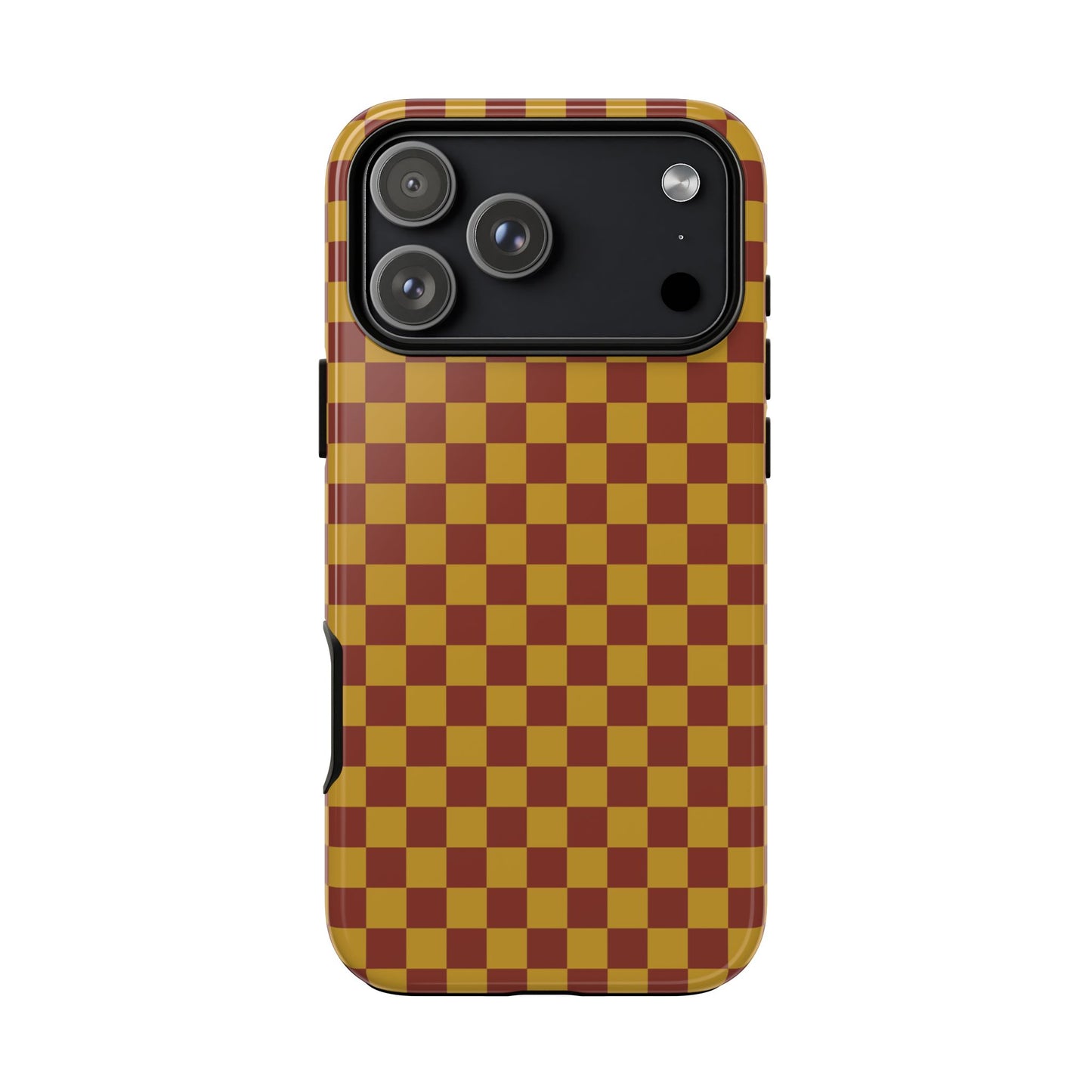 iPhone 17 Pro Max / Glossy Phone Case - Trendy Mustard & Burgandy Small Checked Pattern Phone Case