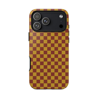 iPhone 17 Pro Max / Glossy Phone Case - Trendy Mustard & Burgandy Small Checked Pattern Phone Case