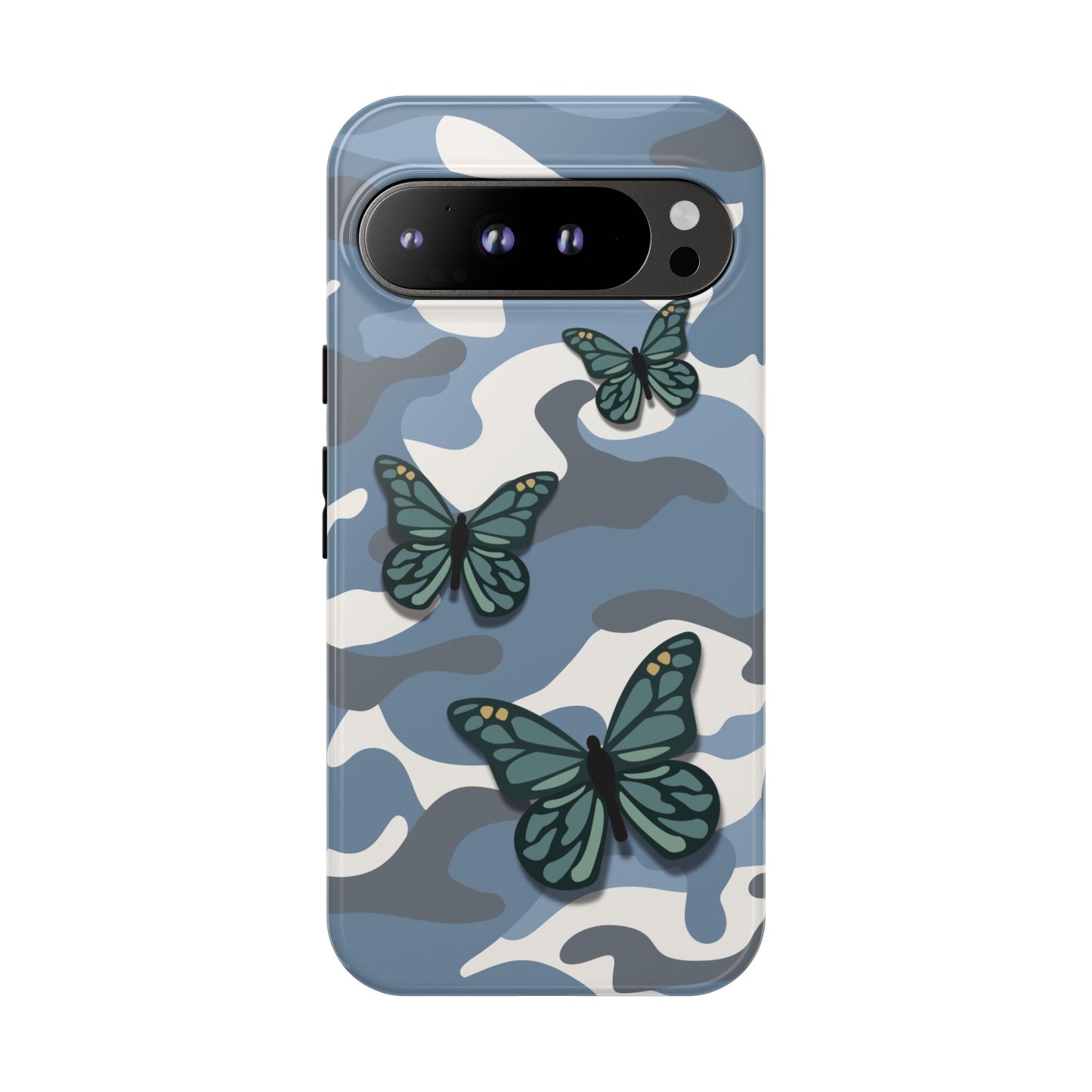 Google Pixel 9 Pro XL / Glossy Phone Case - Light Blue Butterfly Camo Phone Case