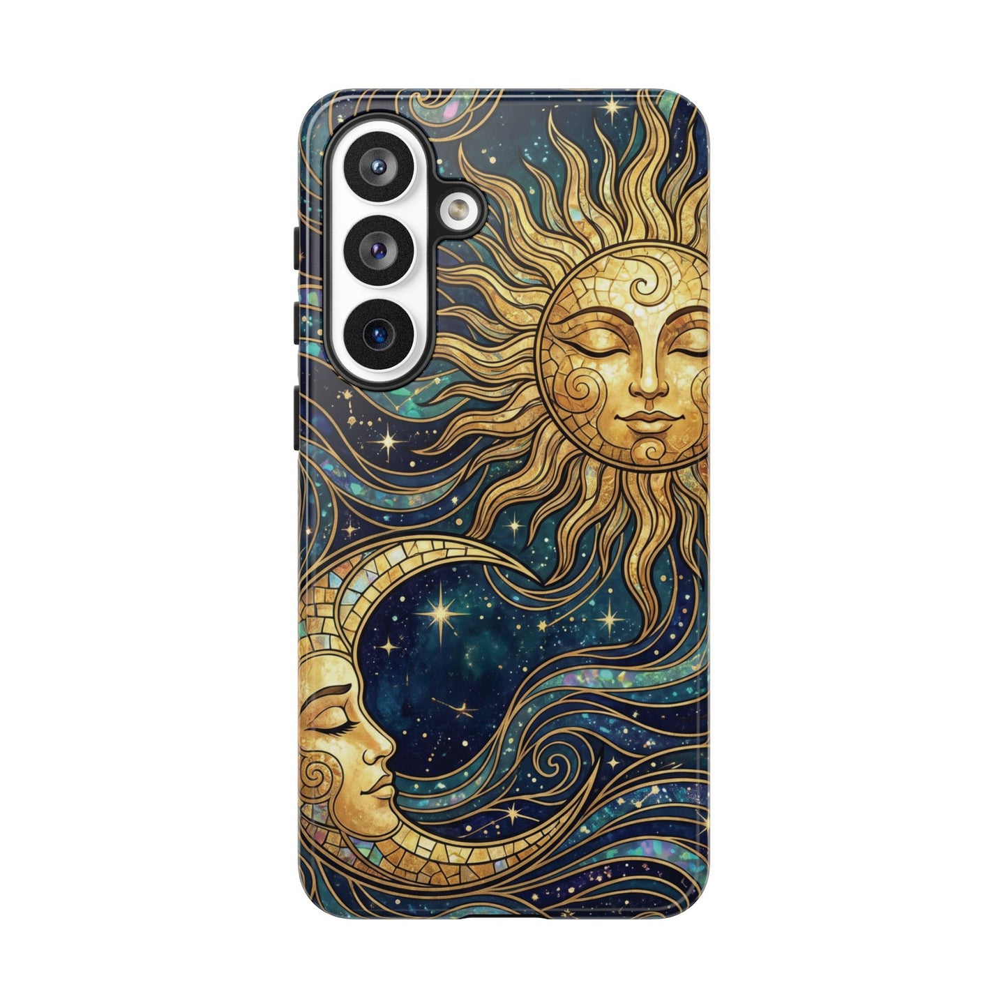 Elegant Teal & Gold Sun and Moon Phone Case