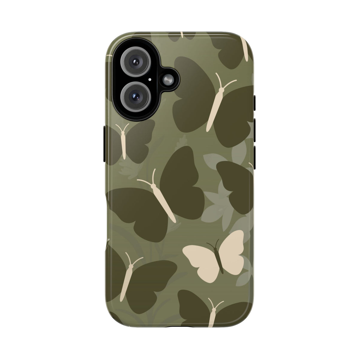 Minimalist Olive Green Butterfly Pattern Phone Case - Green Phone Case - iPhone 16 / Glossy