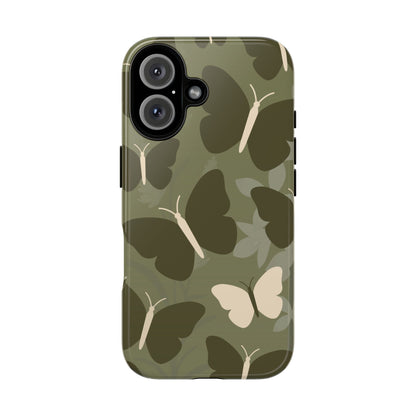 Minimalist Olive Green Butterfly Pattern Phone Case - Green Phone Case - iPhone 16 / Glossy