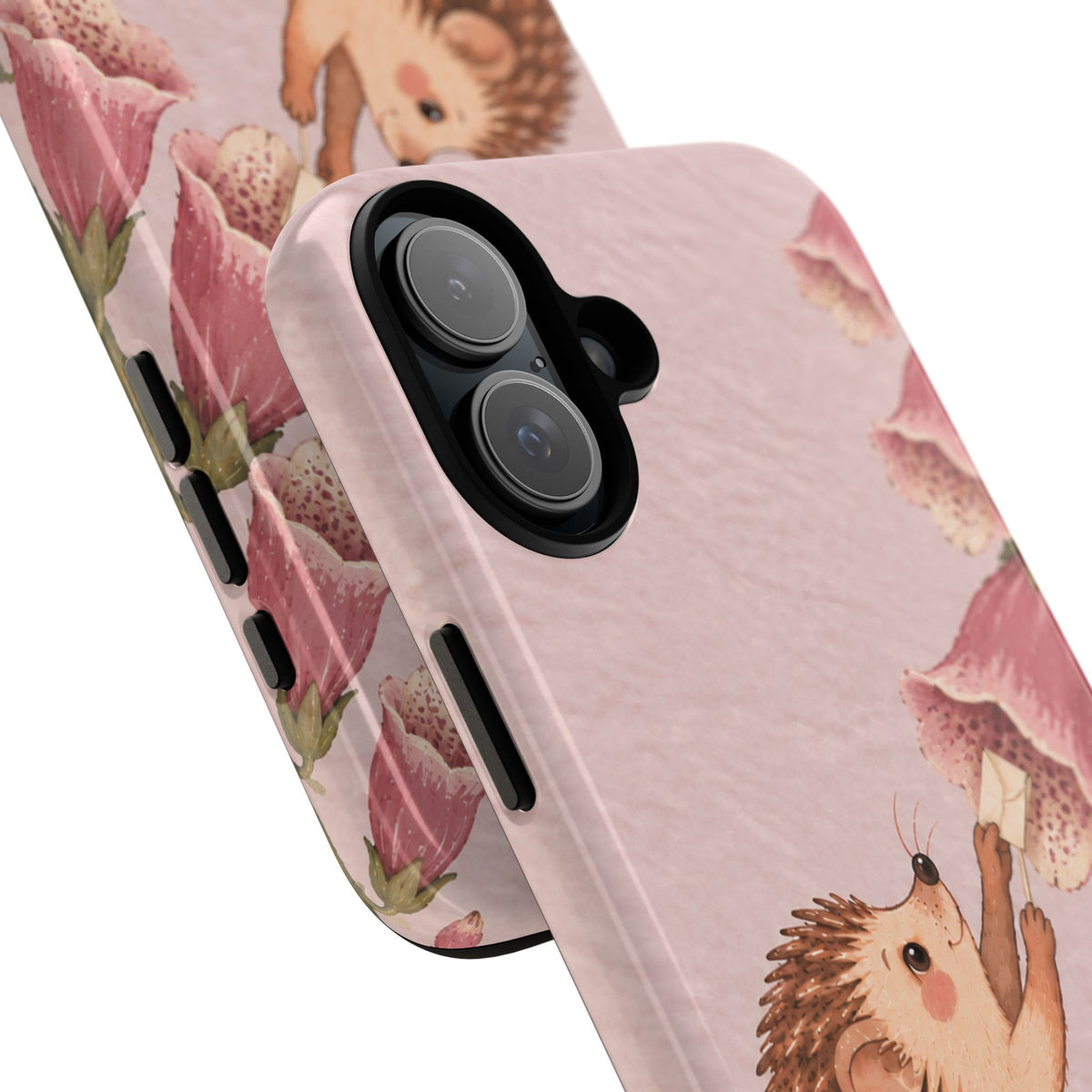 Whimsical Blush Pink Hedgehog and Foxglove Phone Case - Pink Phone Case
