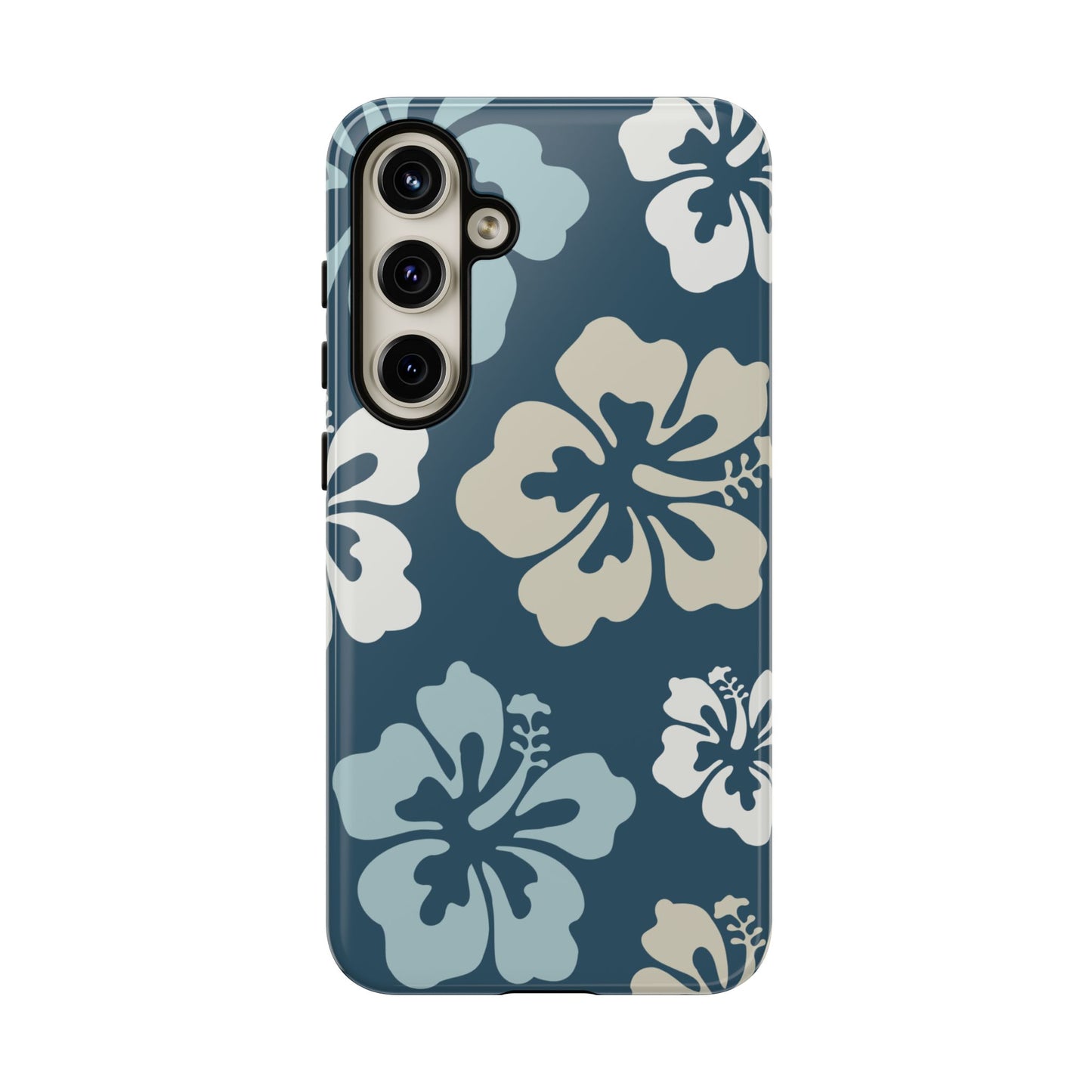 Samsung Galaxy S24 Plus / Glossy Phone Case - ’Blue Hibiscus Retro Pattern #1’ Phone Case