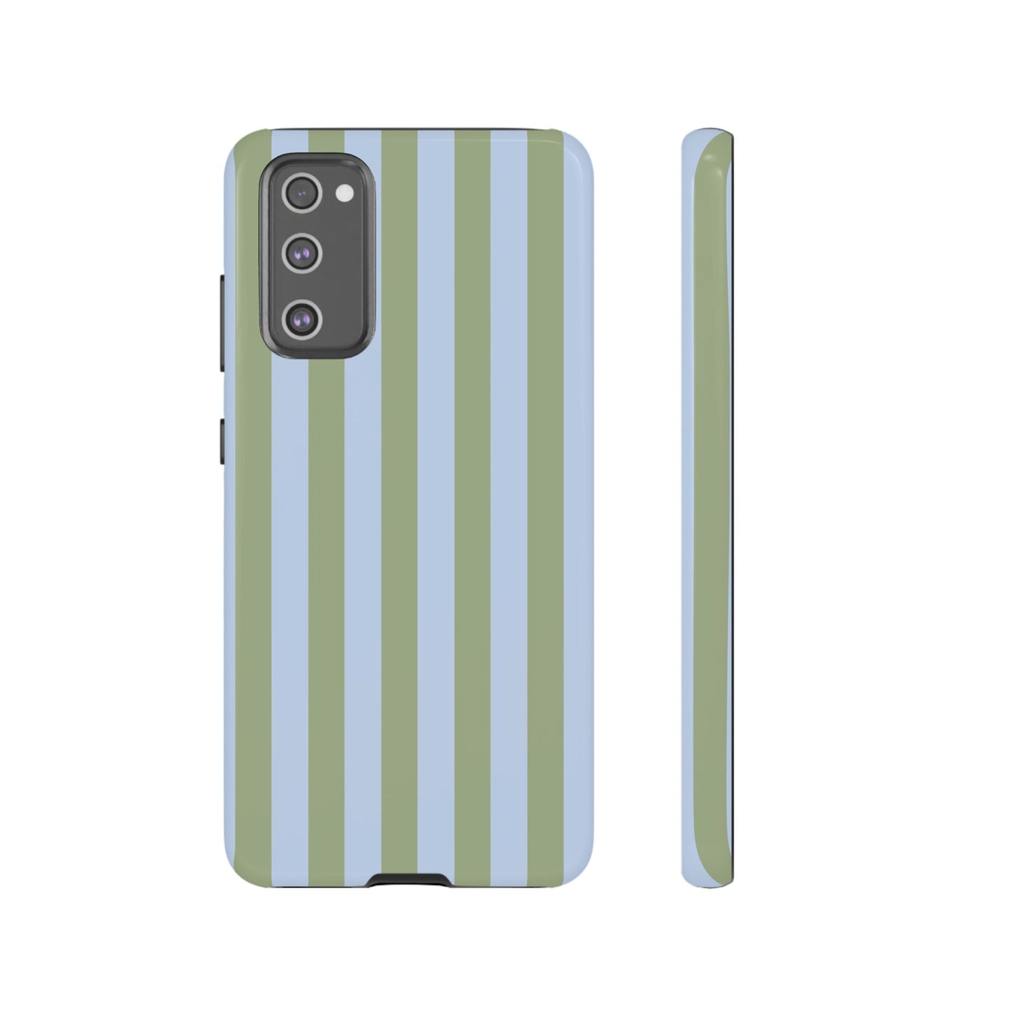 Samsung Galaxy S20 FE / Glossy Phone Case - Trendy Ice Blue & Green Stripe Pattern Phone Case