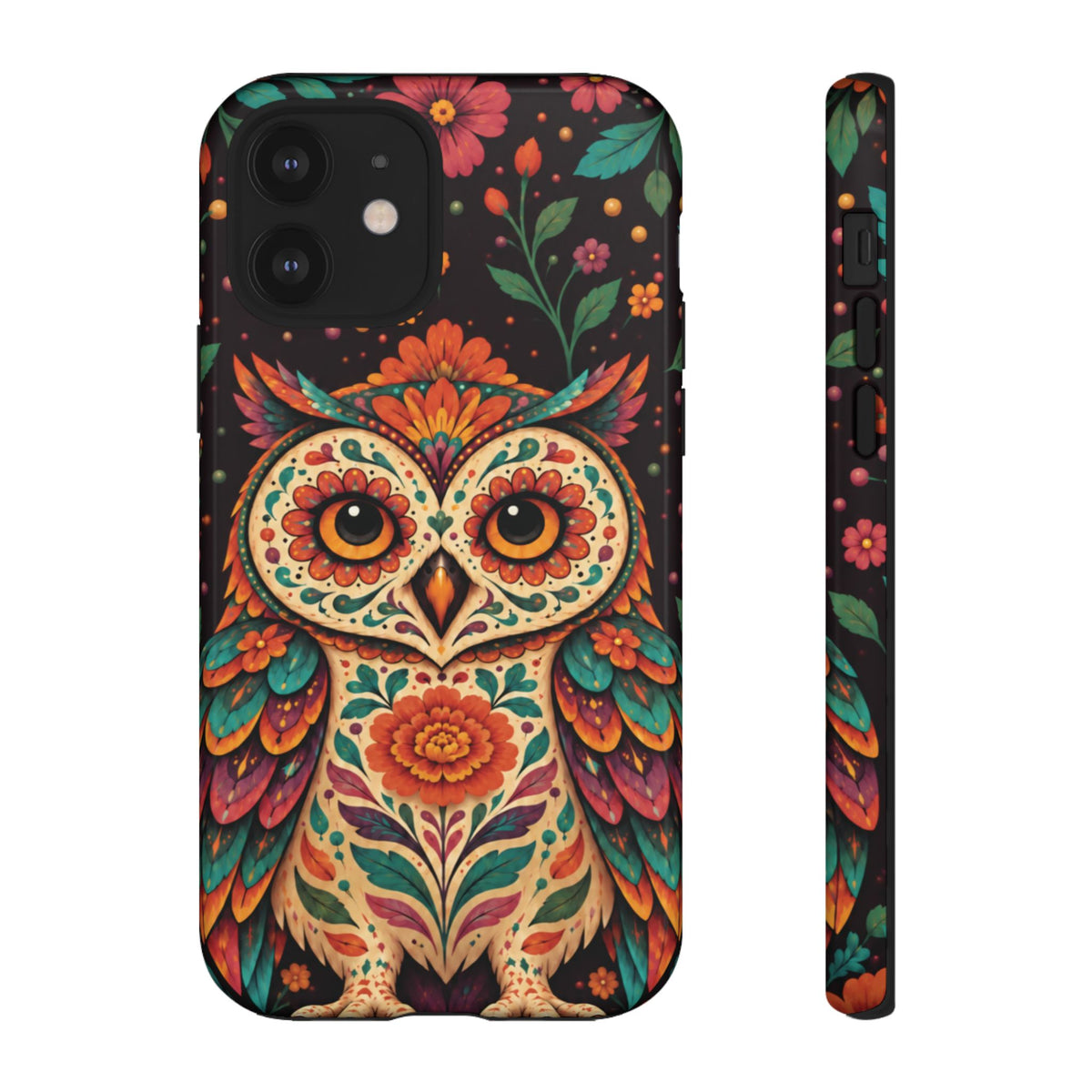 Vibrant Terracotta and Teal Calavera Owl Phone Case - Multicolor Phone Case - iPhone 12 / Glossy
