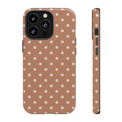 iPhone 13 Pro / Glossy Phone Case - Brown with White Dot Pattern Phone Case