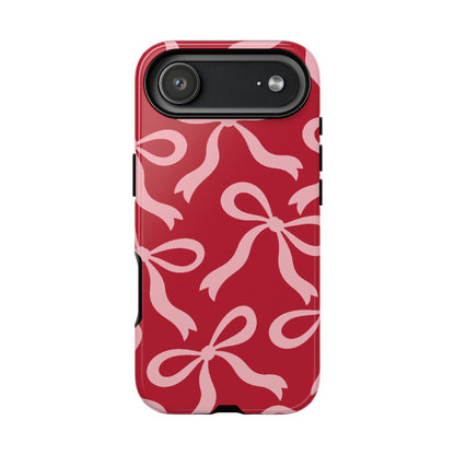 Bold Raspberry Red and Blush Pink Bow Pattern Phone Case - Red Phone Case - iPhone 17 Air / Glossy