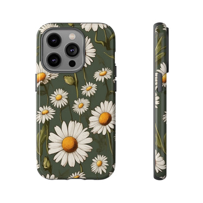 iPhone 14 Pro / Glossy Phone Case - Boho Chic Daisies Floral Pattern ’White & Green’ Phone Case