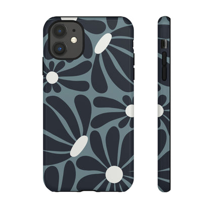 iPhone 11 / Glossy Phone Case - ’Retro Navy Blue & White Daisy Pattern’ Phone Case