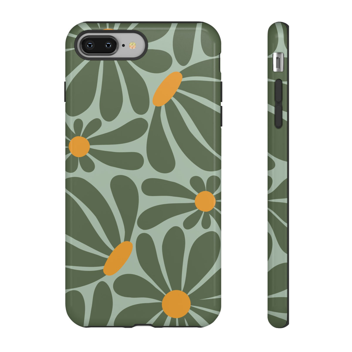 Retro Green Daisy Pattern Phone Case - Green Phone Case - iPhone 8 Plus / Glossy