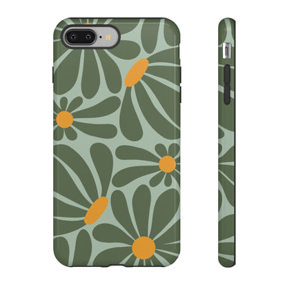 Retro Green Daisy Pattern Phone Case - Green Phone Case - iPhone 8 Plus / Glossy