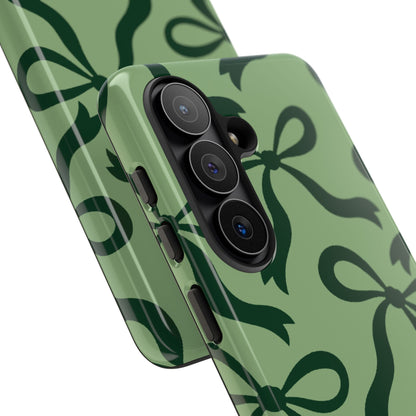 Bold Sage Green and Forest Green Bow Pattern Phone Case - Green Phone Case