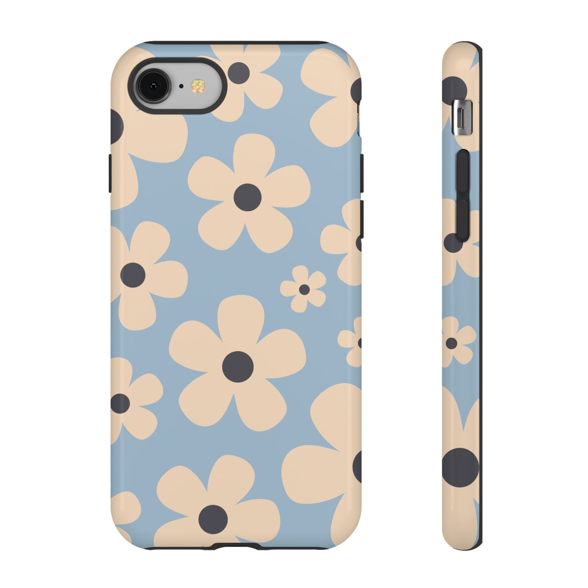 Cute Light Blue & Cream Daisy Pattern Phone Case - Blue Phone Case - iPhone 8 / Glossy