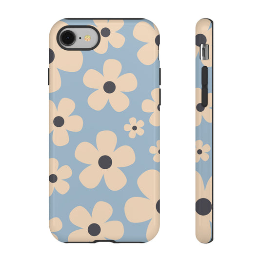 iPhone 8 / Glossy Phone Case - Cute Light Blue & Cream Daisy Pattern Phone Case