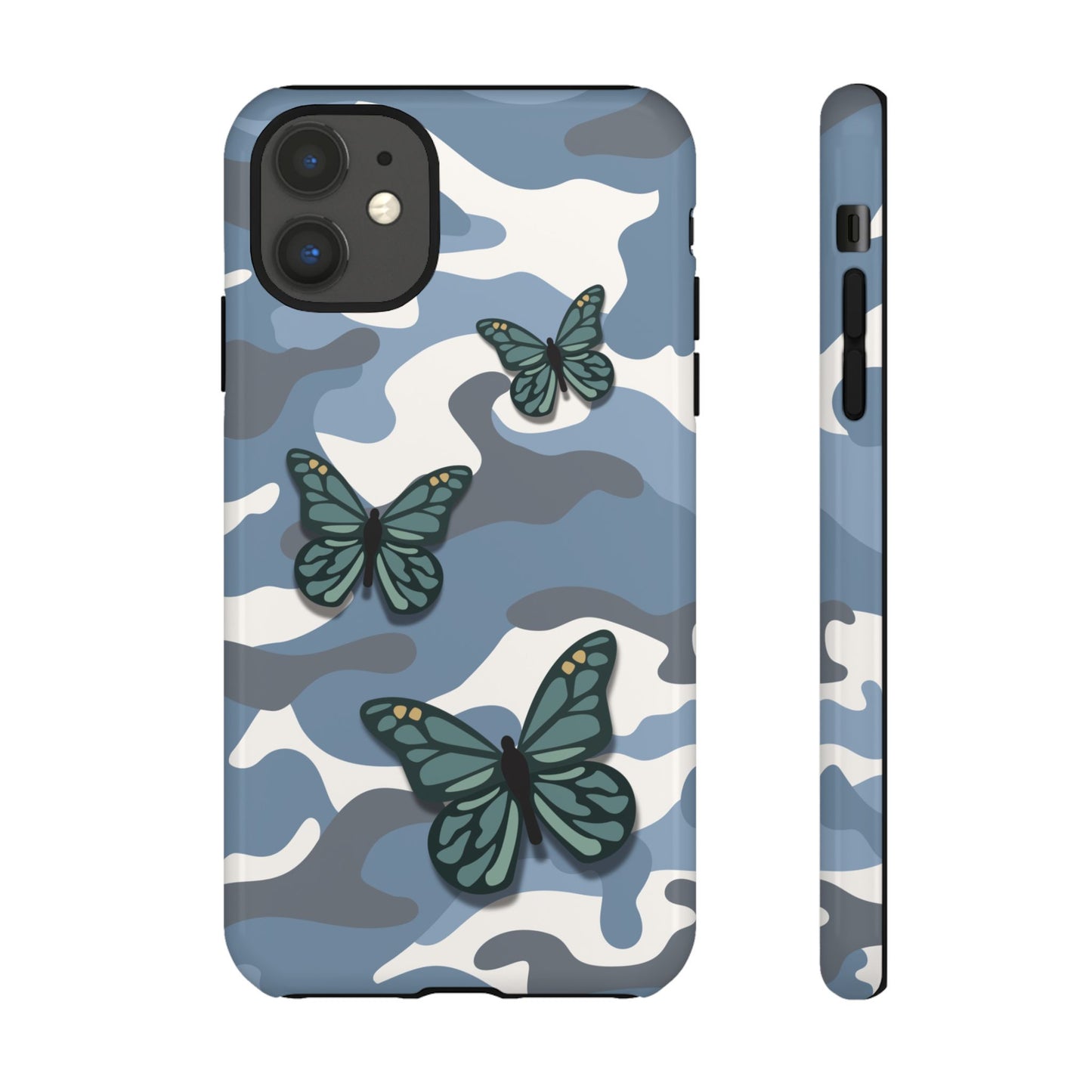 iPhone 11 / Glossy Phone Case - Light Blue Butterfly Camo Phone Case