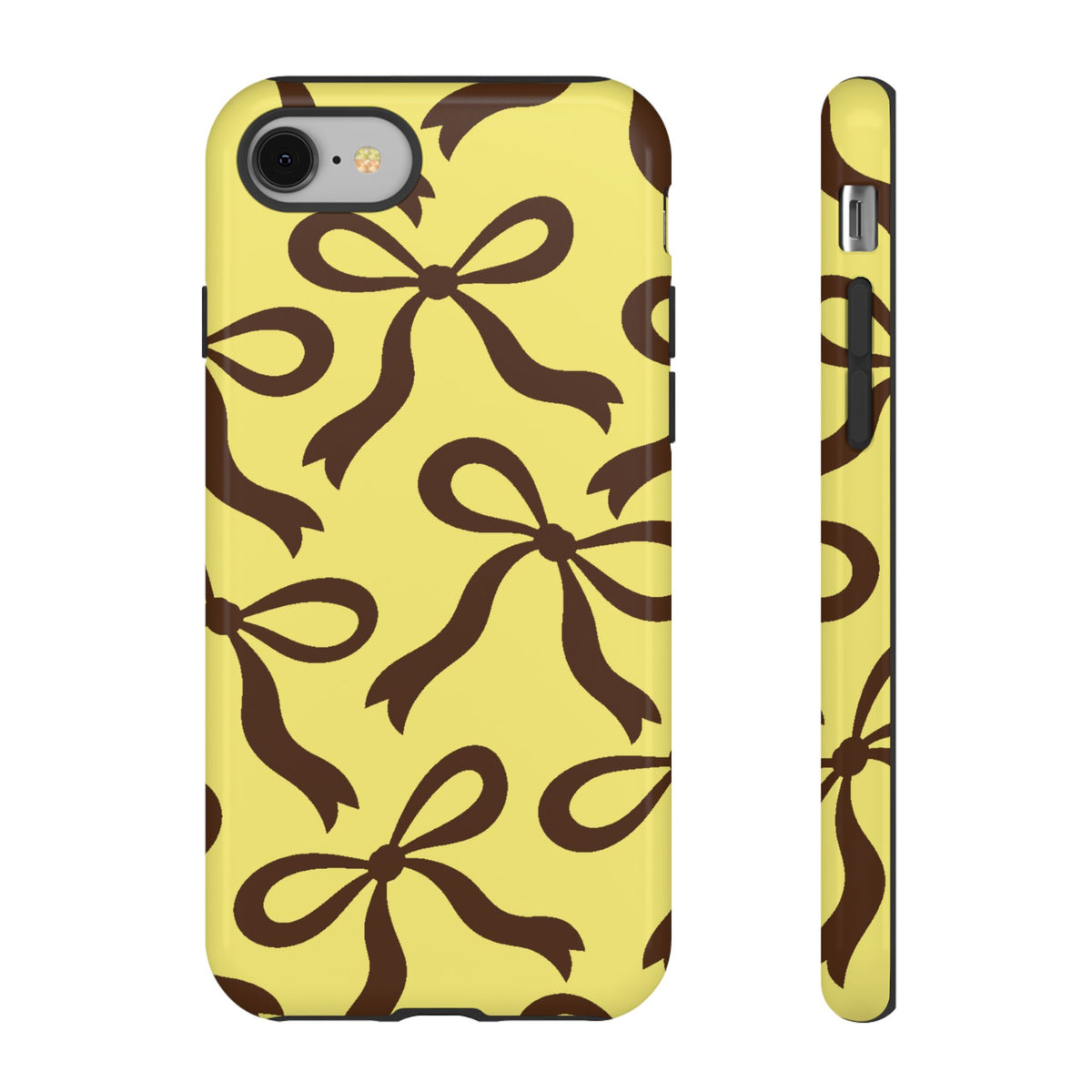 Bold Butter Yellow and Chocolate Brown Bow Pattern Phone Case - Yellow Phone Case - iPhone 8 / Glossy
